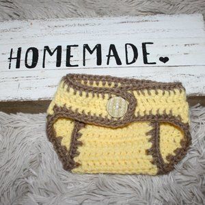 🌼 YELLOW + TAN DIAPER COVER · 0–3 MO 🤎